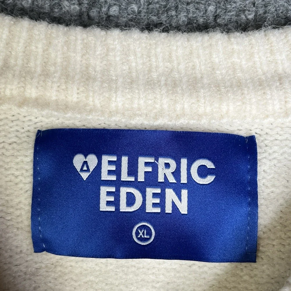 Aelfric Eden Retro 90s Cable Knit Sweater Men XL White Cream Ivory Fisherman‎